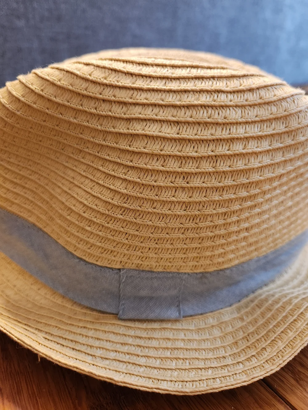Carter's Baby Boy Khaki Straw Fedora Sun Hat with Light Blue Trim 12-24 Months